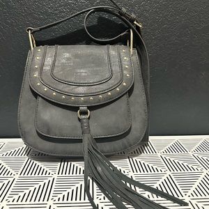 Grey Leather Purse with Tassel